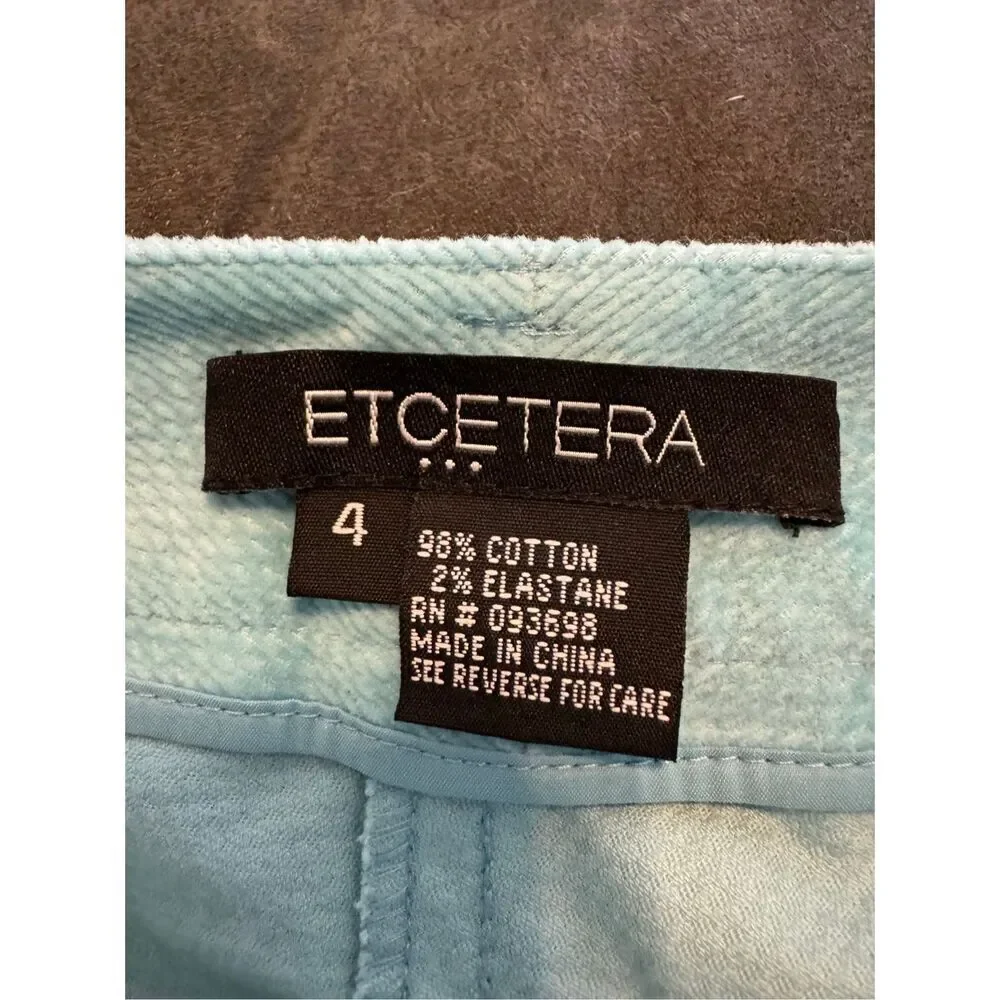 Etcetera Aqua Blue Fine Wale Cord Womens Flared Pants Size 4